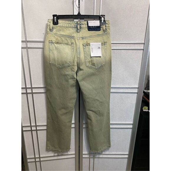 VERVET, Super High Rise Criss Cross Waistband Crop Straight Jeans, Olive new siz - Picture 9 of 11